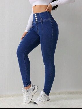 Fleece lined high waisted jeans